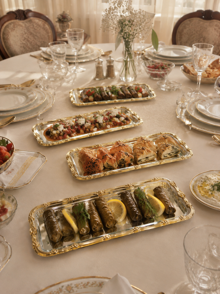 Paslanmaz çelik baton gold çerçeveli   servis kahve söz nişan tepsisi 18*33 3lü