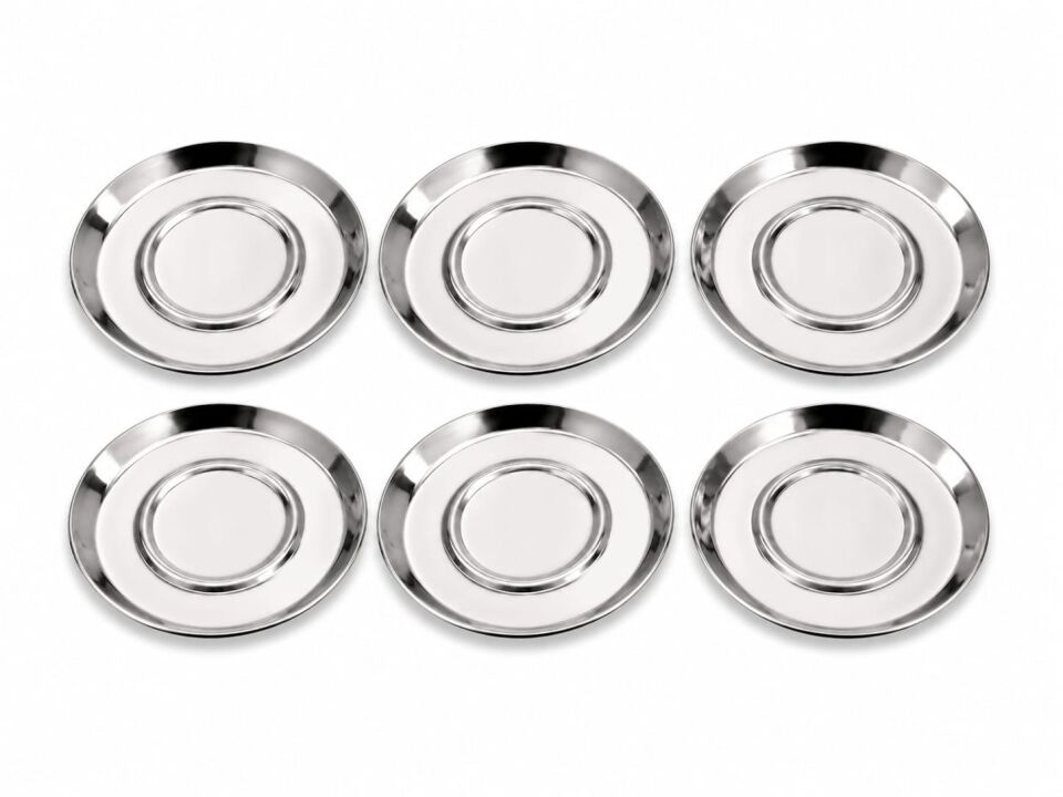 Paslanmaz çelik gümüşyuvalak çay tabağı bardak altlığı 6 lı 12cm